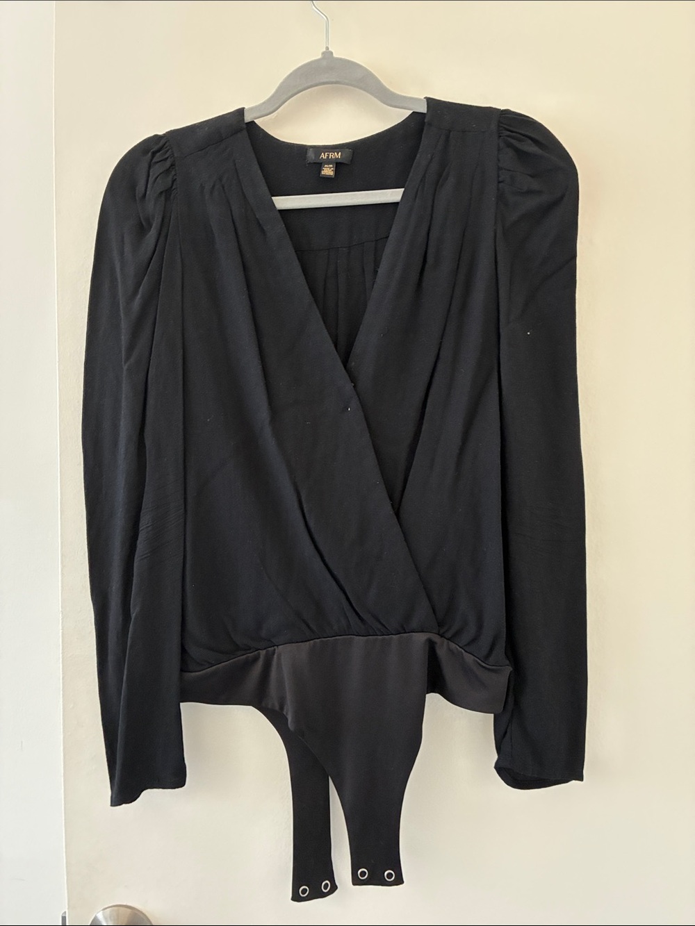 AFRM Black Wrap-Front Long Sleeve Bodysuit